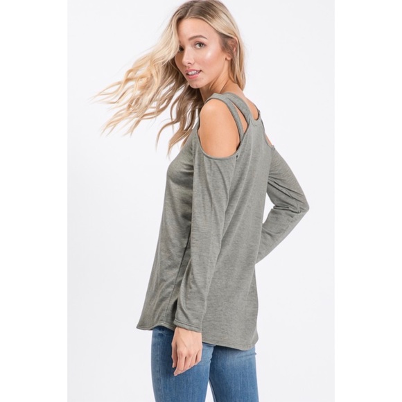 Olive Cold Shoulder Long Sleeve Top - Picture 3 of 7